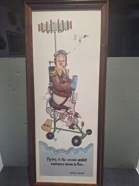 1978 Peter Mulcahy Hand Signed Aviation Pilot Humor Lithograph Framed Print